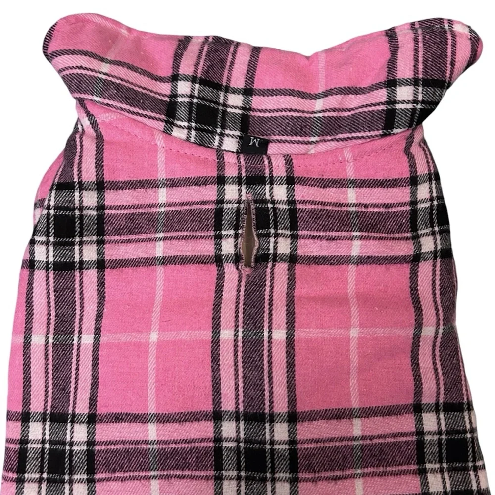 Kuoser Pink Plaid Reversible Quilted Cream Dog Jacket Coat - Size Medium